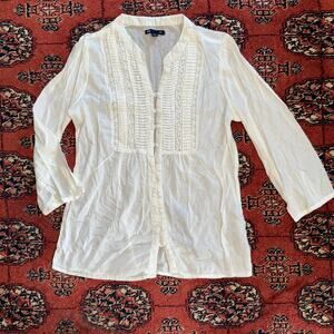GAP XS Ultra Lightweight Semi-Sheer White Cotton Pleated Bib Front Blouse FS‎